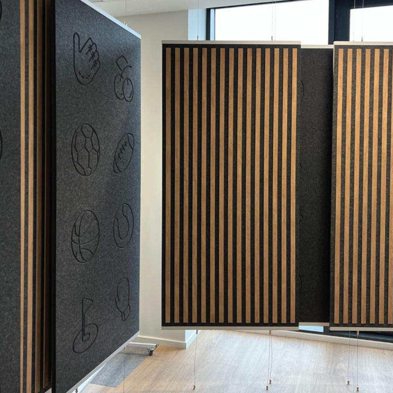 Various Material Wooden Strips Office Decoration Wall Panels Grating Sound-Absorbing Panels Graphic Design Project Solution