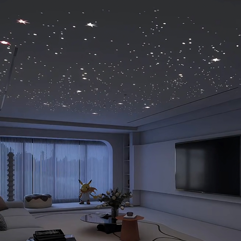 Modern 3D Model Design for Hotels Colorful Fiber Optic Acoustic Stretch Ceiling Remote Control Ambient Star Light Panels