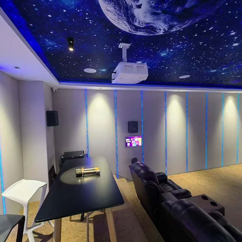 Interior design with fabric-wrapped sound-absorbing wall panels, suitable for hotels